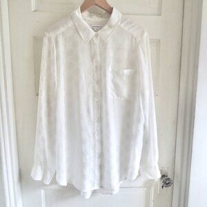 Liz Claiborne White & Silver Sheer Polka Dot Top Blouse XL